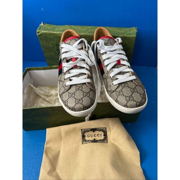 Gucci Ace Supreme GG Guccissima Logo Web Stripe Flat Sneakers Shoes size 6.5 - Picture 3 of 7